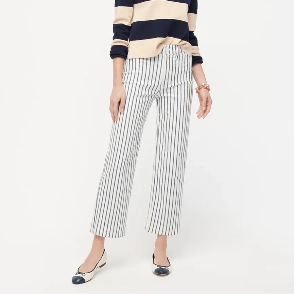 J. Crew Ivory And Indigo High Waist Slim Cropped Wide Leg Jeans Coastal NWOT